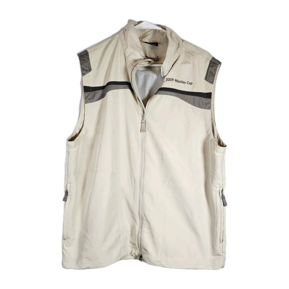 Nike Golf  Full Double Zip Vest Men's Sz Medium Zip Pockets Tan Gray EUC